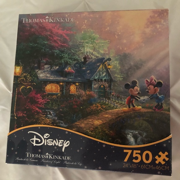 Thomas Kinkade - Mickey and Minnie Sweetheart Bridge - 750 Piece Jigsaw Puzzle - Picture 2 of 2